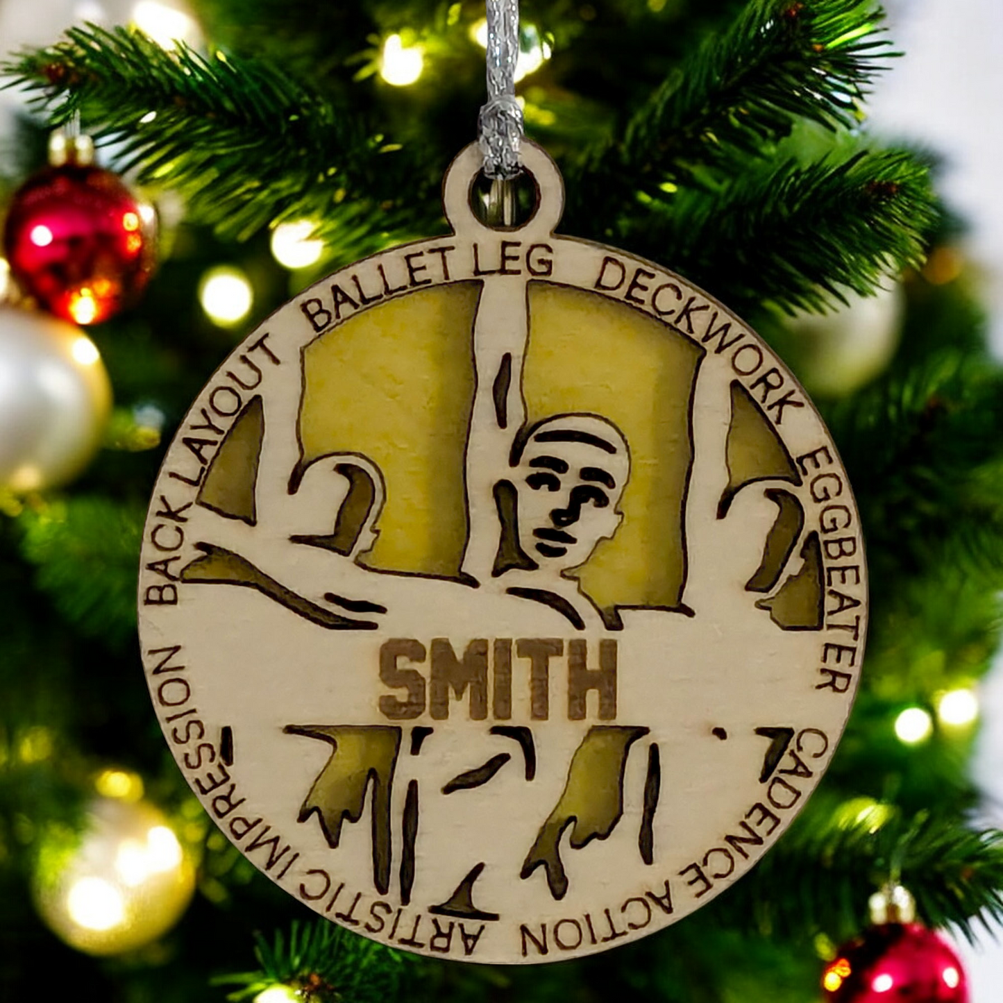 3" Handcrafted Wooden Personalized Male Synchronized Swimming Christmas Ornament - Custom Swimmer Holiday Decor