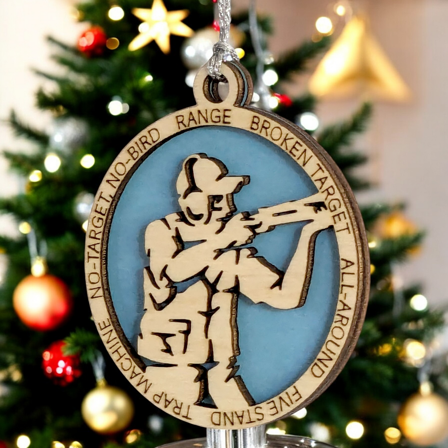 3-Inch Handcrafted Wooden Personalized Trap Shooting Christmas Ornament for Men - Customizable Wood Ornament for Male Trap Shooter - Holiday Keepsake and Unique Gift - Laser Cut and Hand-Painted