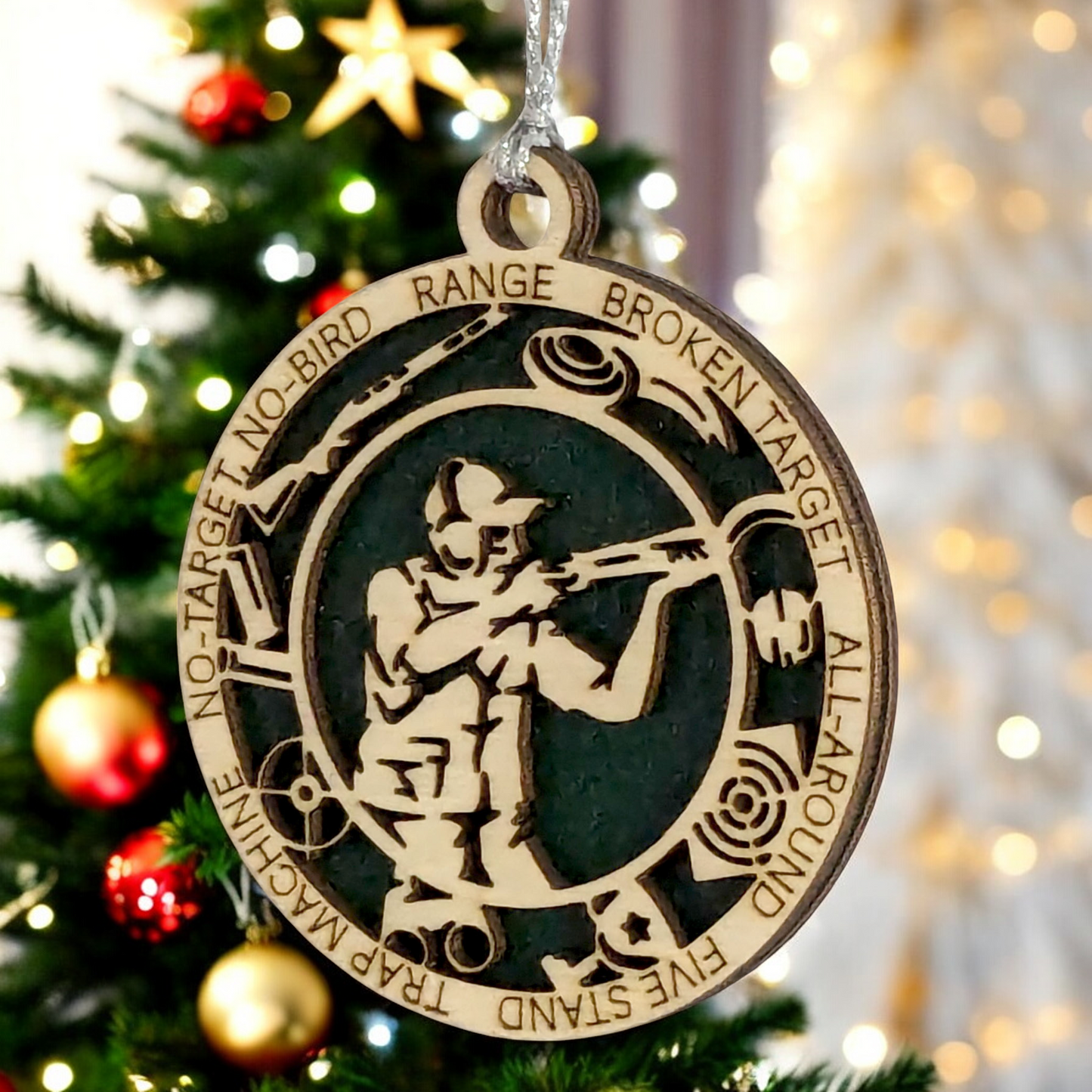 3-Inch Handcrafted Wooden Personalized Trap Shooting Christmas Ornament for Men - Customizable Wood Ornament for Male Trap Shooter - Holiday Keepsake and Unique Gift - Laser Cut and Hand-Painted