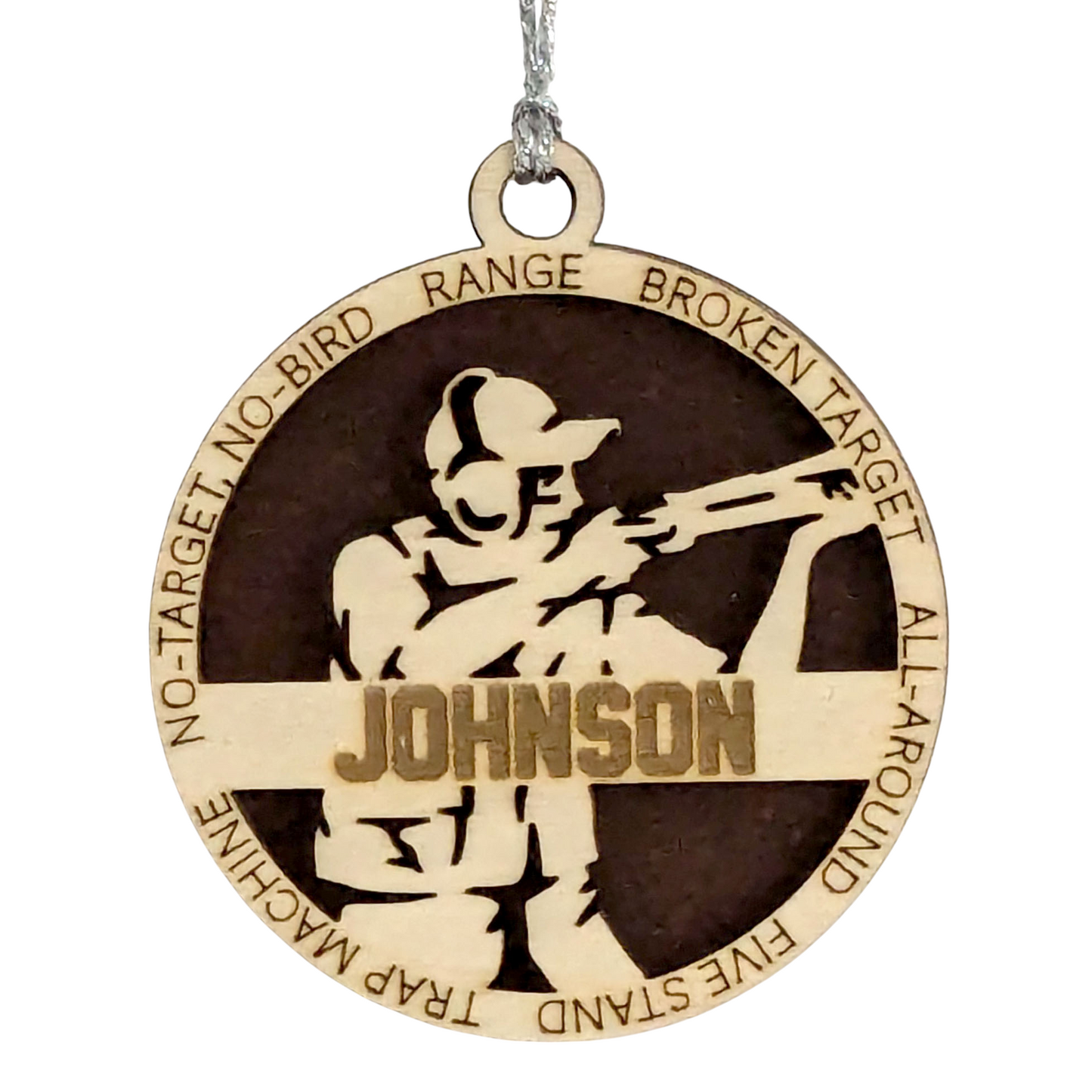 3-Inch Handcrafted Wooden Personalized Trap Shooting Christmas Ornament for Men - Customizable Wood Ornament for Male Trap Shooter - Holiday Keepsake and Unique Gift - Laser Cut and Hand-Painted