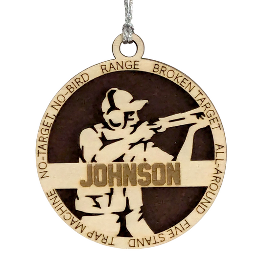 3-Inch Handcrafted Wooden Personalized Trap Shooting Christmas Ornament for Men - Customizable Wood Ornament for Male Trap Shooter - Holiday Keepsake and Unique Gift - Laser Cut and Hand-Painted