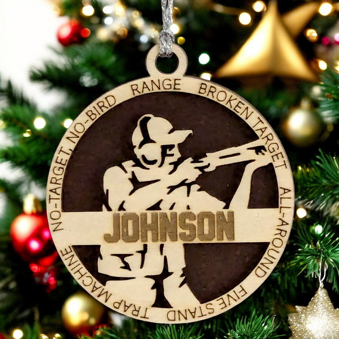 3-Inch Handcrafted Wooden Personalized Trap Shooting Christmas Ornament for Men - Customizable Wood Ornament for Male Trap Shooter - Holiday Keepsake and Unique Gift - Laser Cut and Hand-Painted