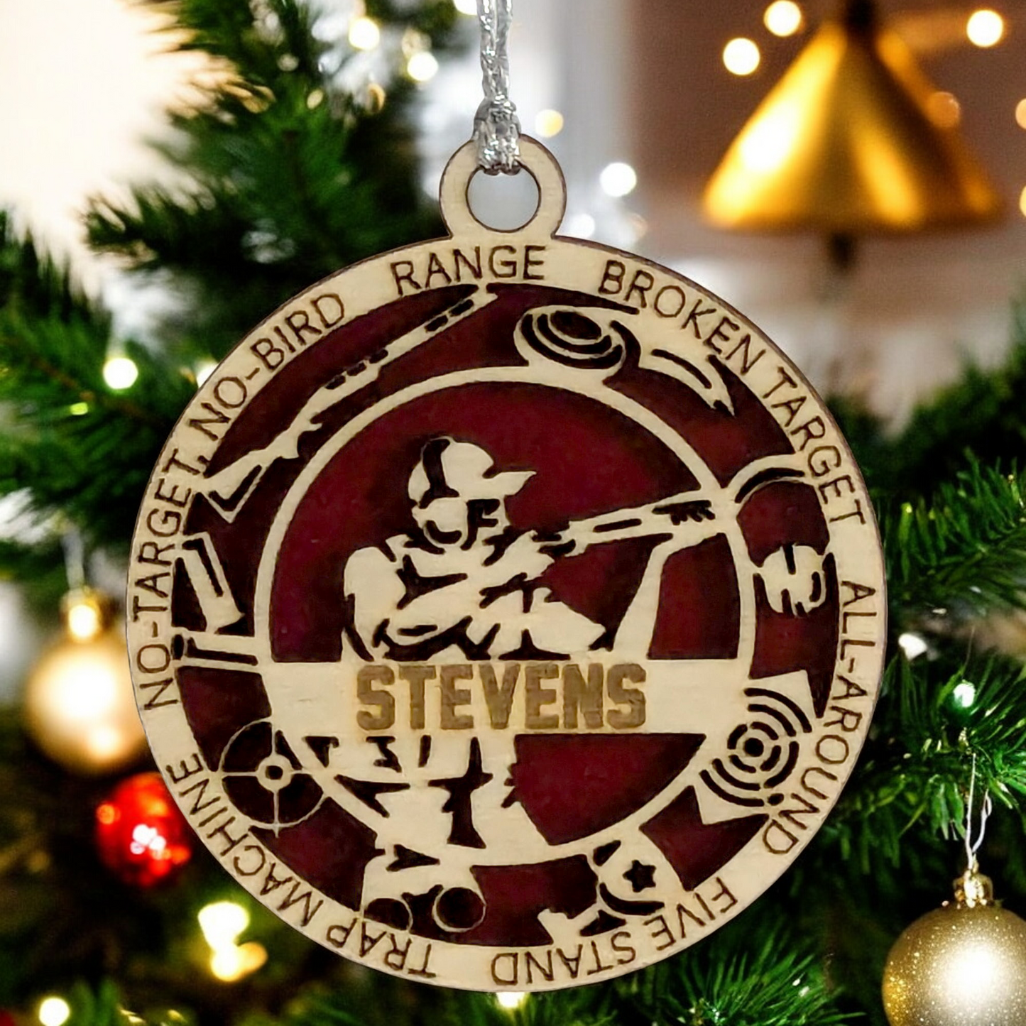 3-Inch Handcrafted Wooden Personalized Trap Shooting Christmas Ornament for Men - Customizable Wood Ornament for Male Trap Shooter - Holiday Keepsake and Unique Gift - Laser Cut and Hand-Painted