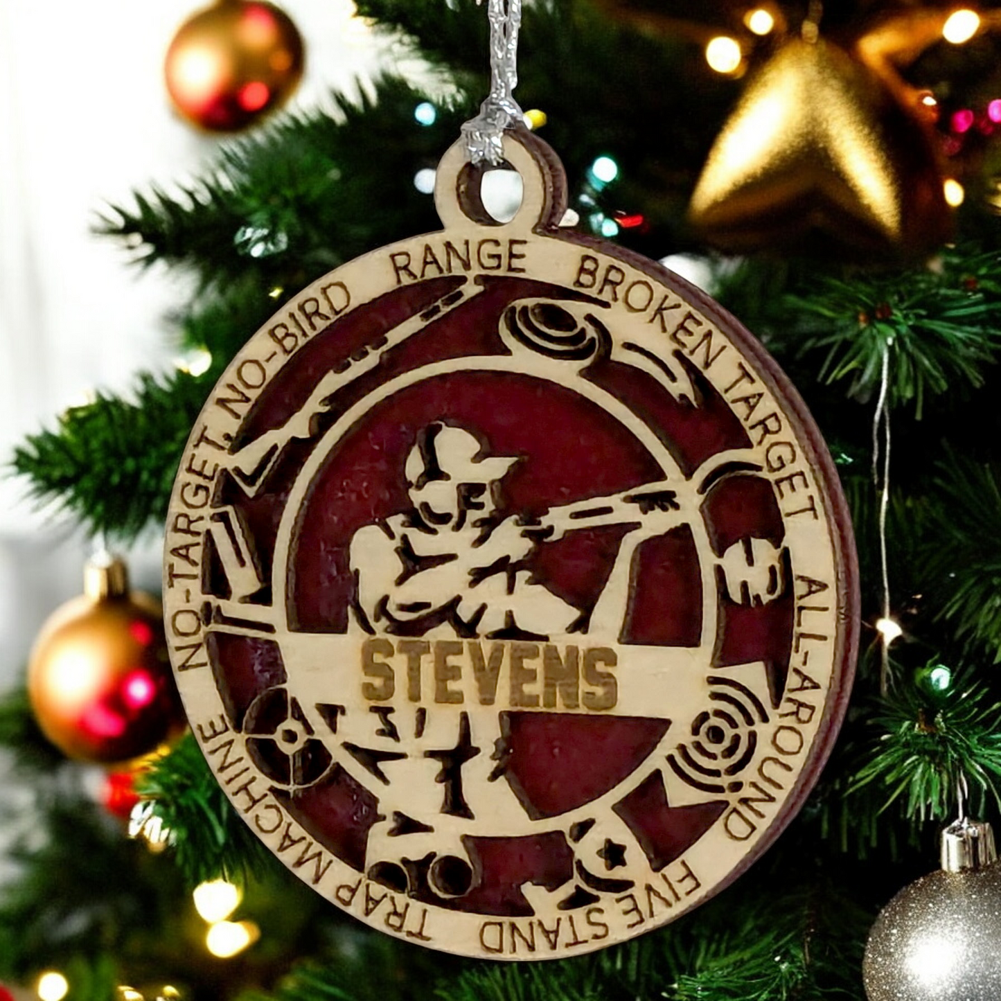3-Inch Handcrafted Wooden Personalized Trap Shooting Christmas Ornament for Men - Customizable Wood Ornament for Male Trap Shooter - Holiday Keepsake and Unique Gift - Laser Cut and Hand-Painted