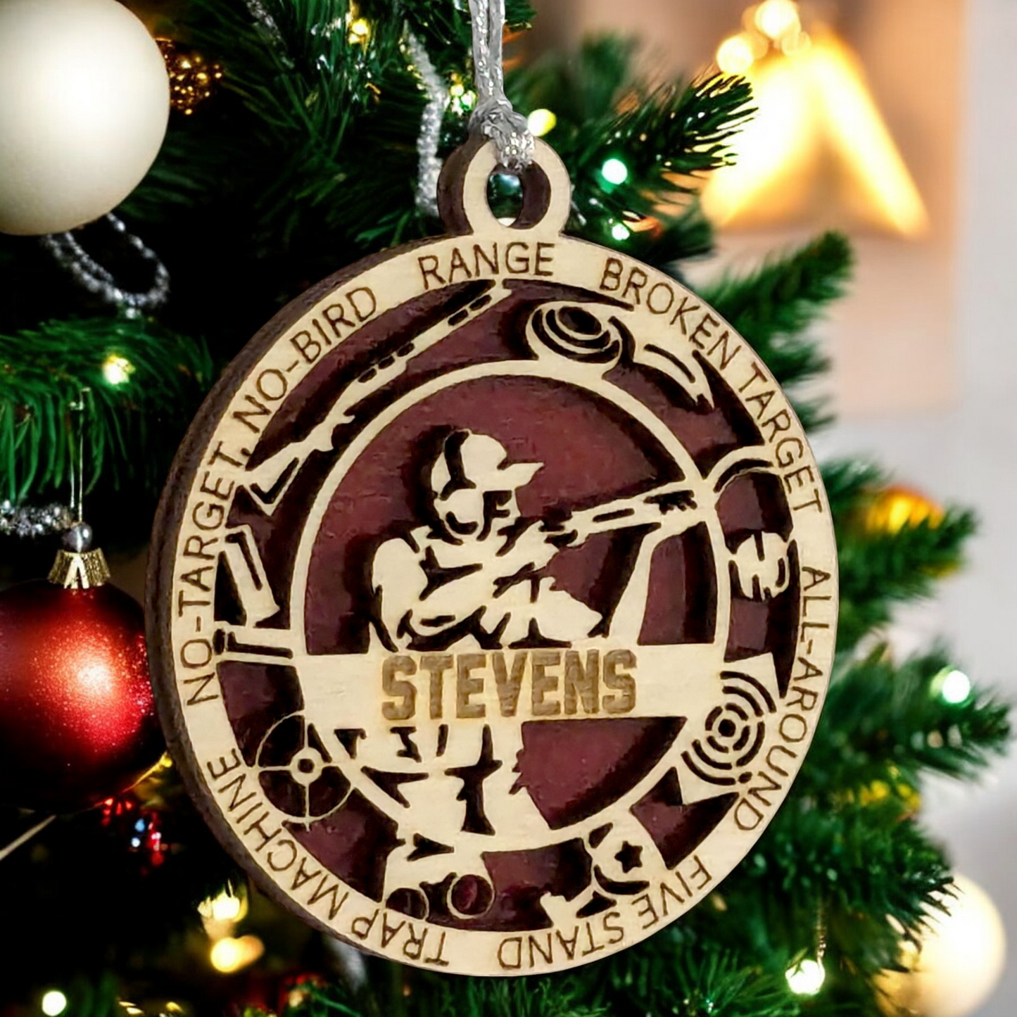 3-Inch Handcrafted Wooden Personalized Trap Shooting Christmas Ornament for Men - Customizable Wood Ornament for Male Trap Shooter - Holiday Keepsake and Unique Gift - Laser Cut and Hand-Painted