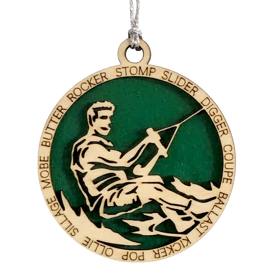Personalized Male Wakeboarding Christmas Ornament - 3" Laser Cut Handcrafted Wooden Holiday Decor - Customizable Wakeboarder Xmas Tree Decoration - Unique Gift for Wakeboard Enthusiasts