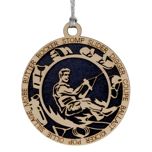 Personalized Male Wakeboarding Christmas Ornament - 3" Laser Cut Handcrafted Wooden Holiday Decor - Customizable Wakeboarder Xmas Tree Decoration - Unique Gift for Wakeboard Enthusiasts