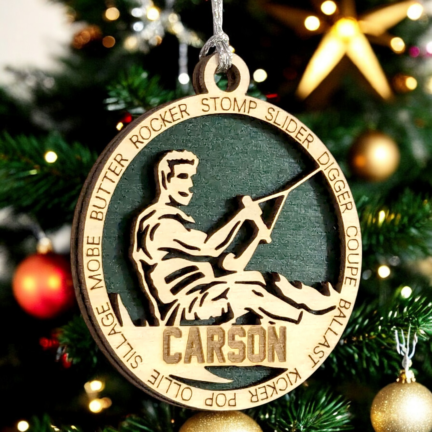 Personalized Male Wakeboarding Christmas Ornament - 3" Laser Cut Handcrafted Wooden Holiday Decor - Customizable Wakeboarder Xmas Tree Decoration - Unique Gift for Wakeboard Enthusiasts
