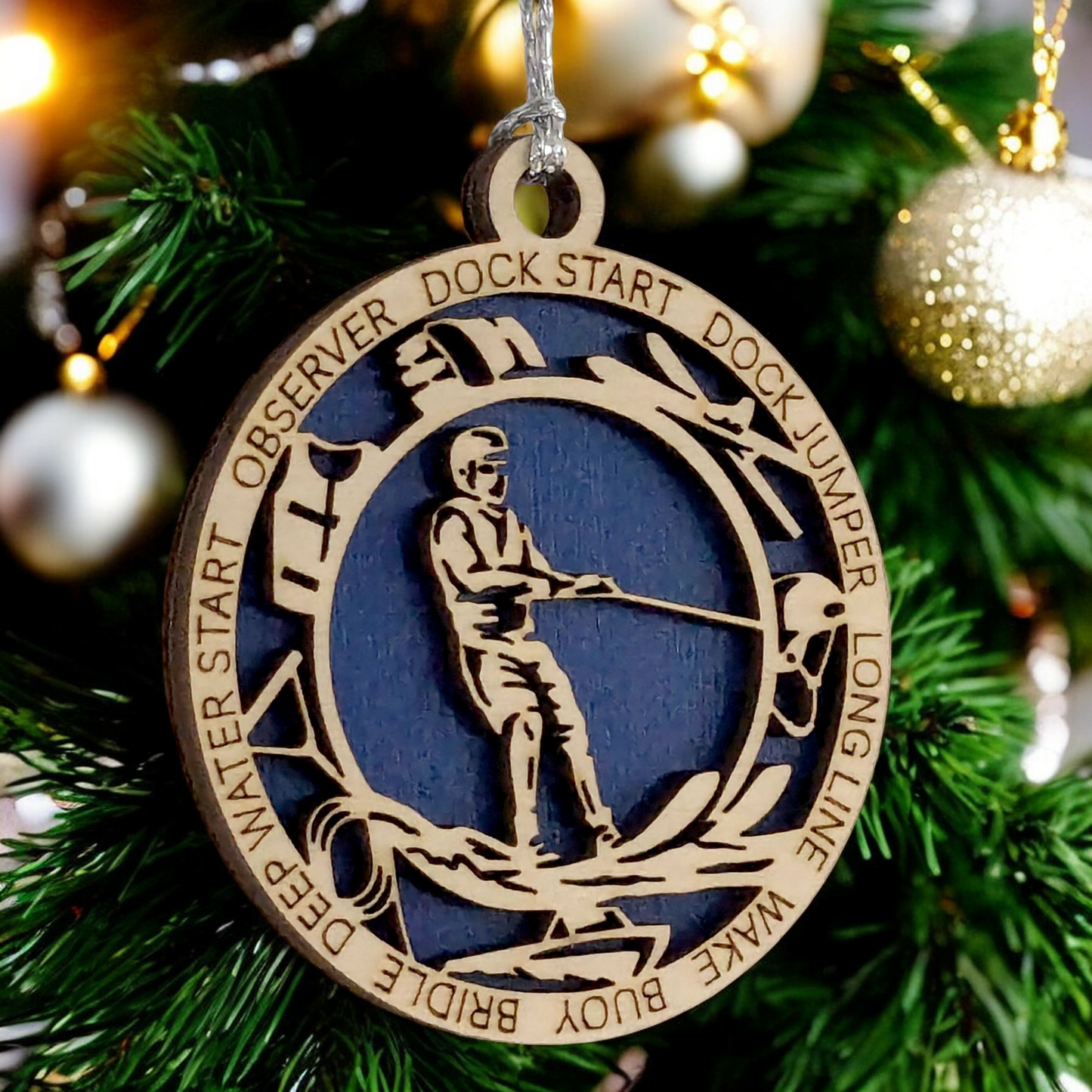 3-Inch Personalized Male Water Skiing Christmas Ornament - Handcrafted Wooden Water Skier Holiday Decoration - Customizable Holiday Keepsake for Water Sports Enthusiasts - Unique Christmas Tree Decor