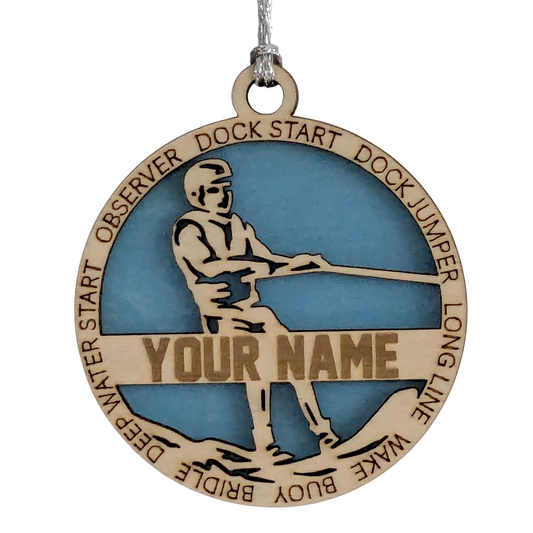 3-Inch Personalized Male Water Skiing Christmas Ornament - Handcrafted Wooden Water Skier Holiday Decoration - Customizable Holiday Keepsake for Water Sports Enthusiasts - Unique Christmas Tree Decor