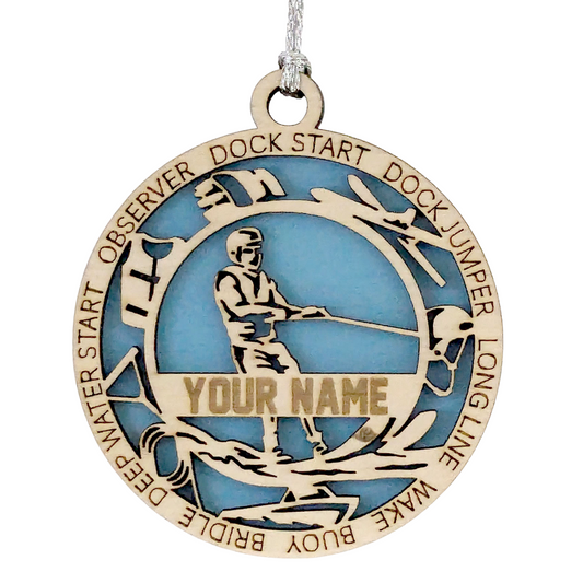 3-Inch Personalized Male Water Skiing Christmas Ornament - Handcrafted Wooden Water Skier Holiday Decoration - Customizable Holiday Keepsake for Water Sports Enthusiasts - Unique Christmas Tree Decor