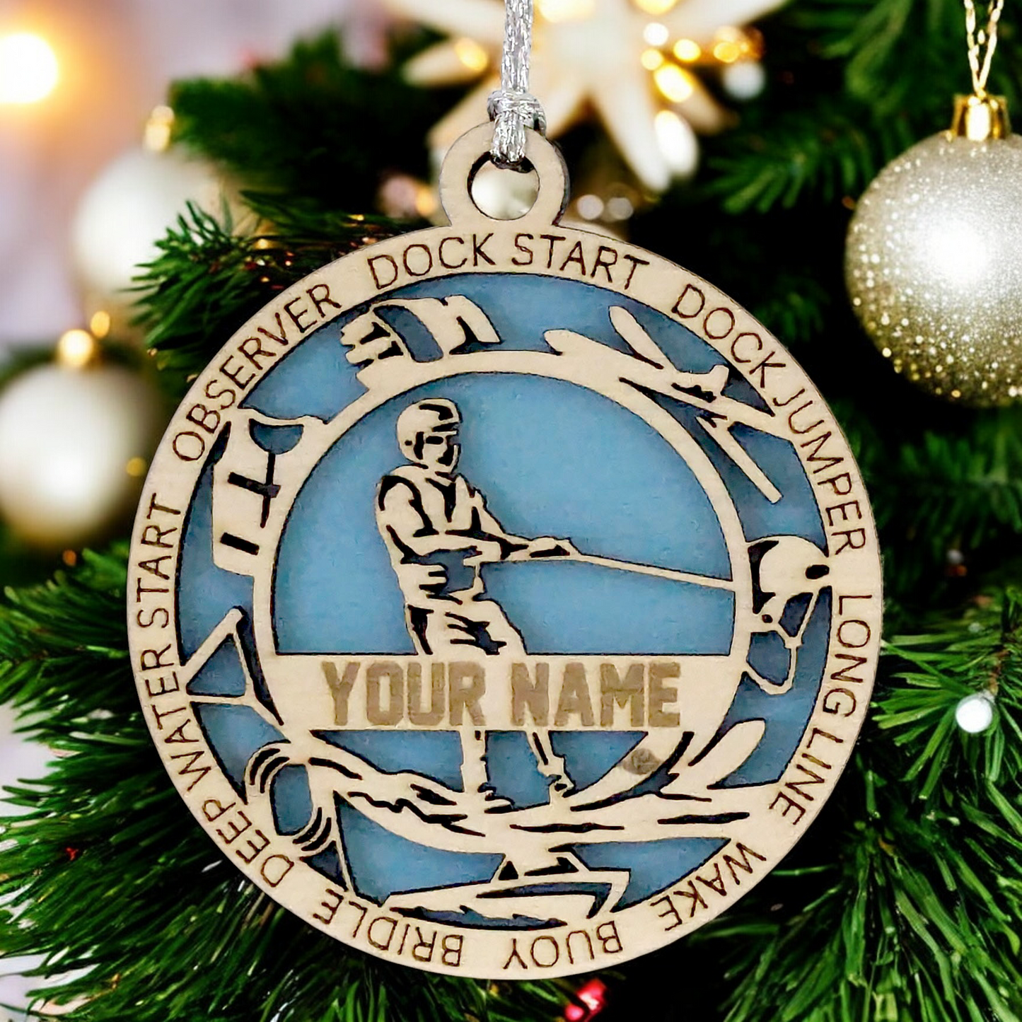 3-Inch Personalized Male Water Skiing Christmas Ornament - Handcrafted Wooden Water Skier Holiday Decoration - Customizable Holiday Keepsake for Water Sports Enthusiasts - Unique Christmas Tree Decor