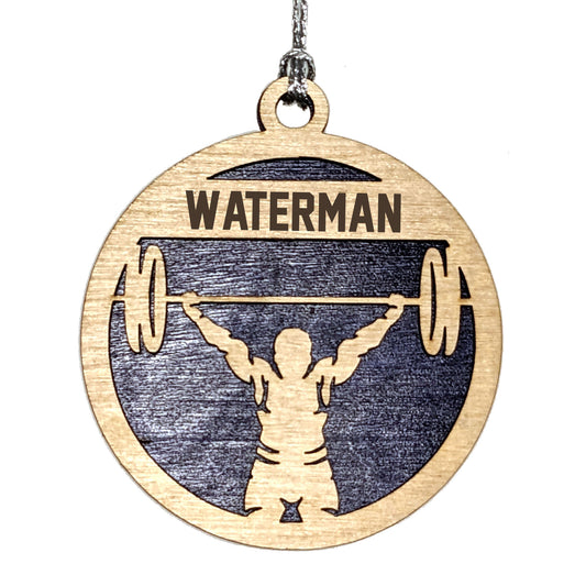 Male Weightlifting laser cut personalized wood ornament