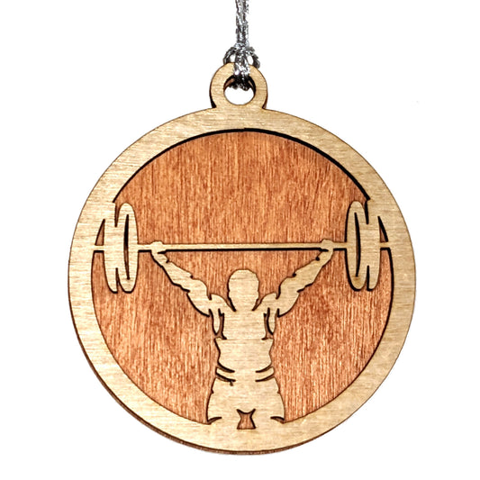 Male Weightlifting laser cut wood ornament