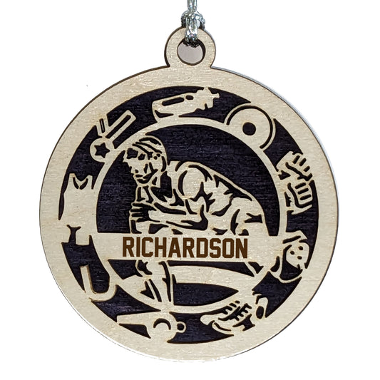 Male Wrestling laser cut personalized wood ornament