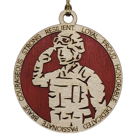 Female Marine Soldier Christmas Ornament - 3" Wood Laser Cut, Handcrafted in USA