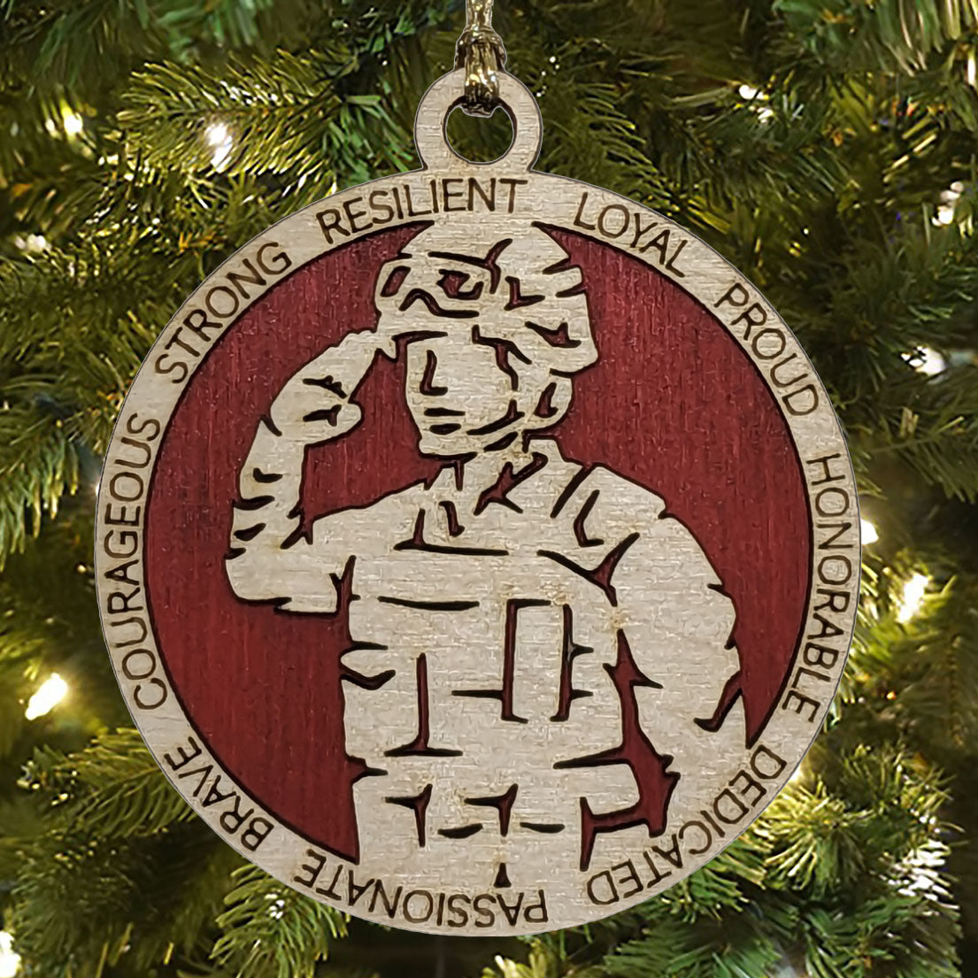 Female Marine Soldier Christmas Ornament - 3" Wood Laser Cut, Handcrafted in USA