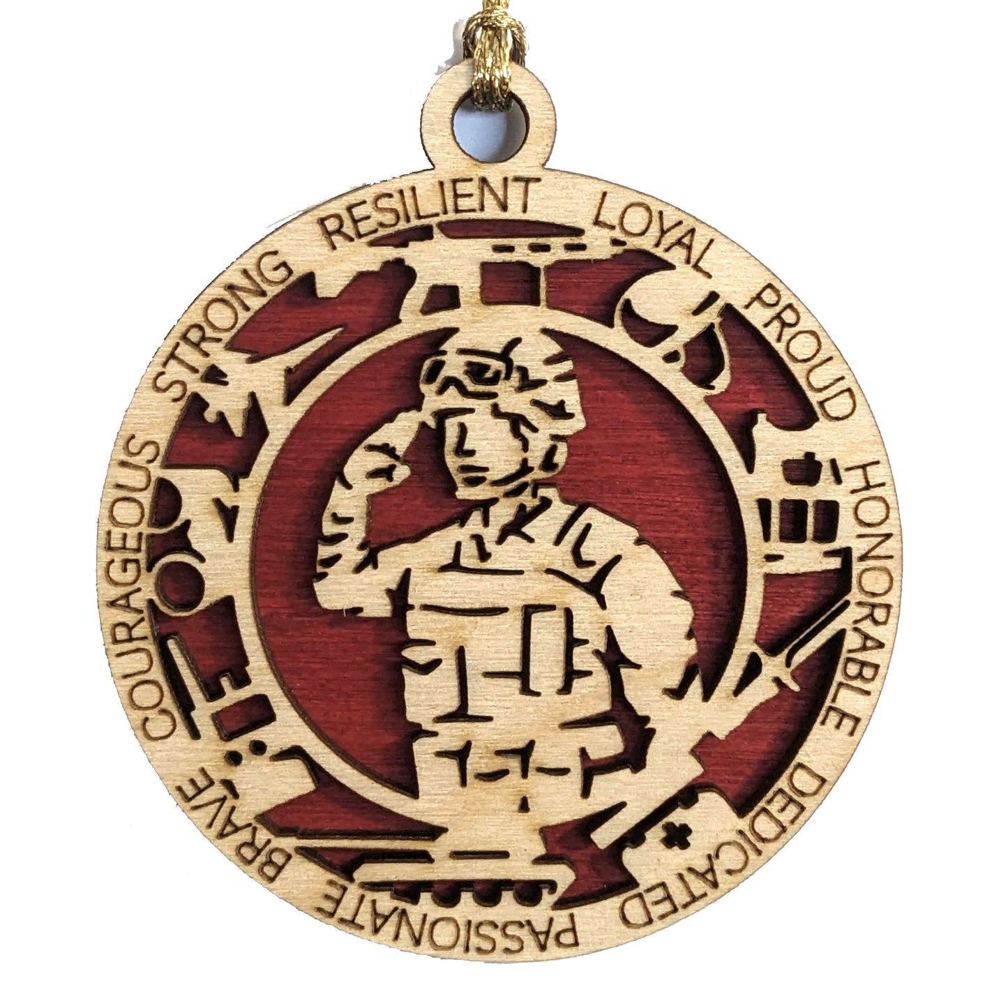 Female Marine Christmas Ornament - 3" Wooden Laser Cut with Military Icons - Women in Service Gift - Handmade in USA