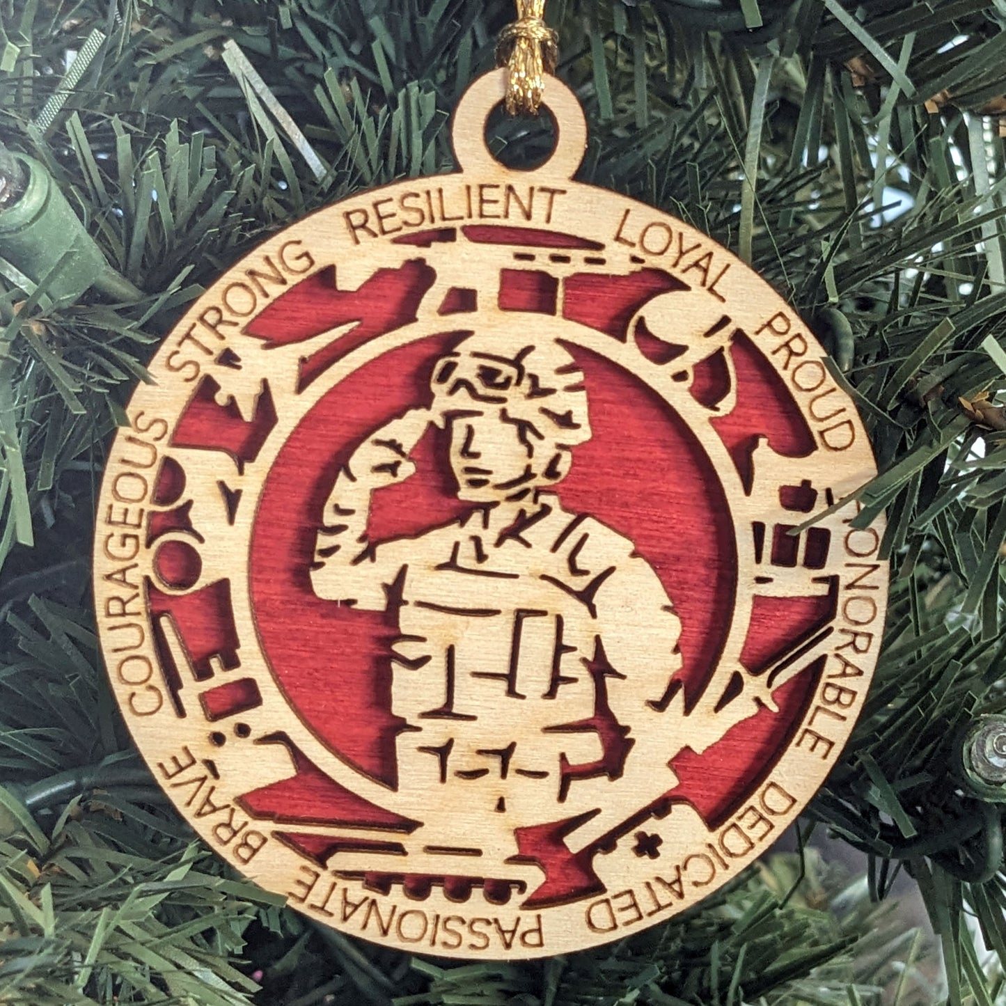 Female Marine Christmas Ornament - 3" Wooden Laser Cut with Military Icons - Women in Service Gift - Handmade in USA