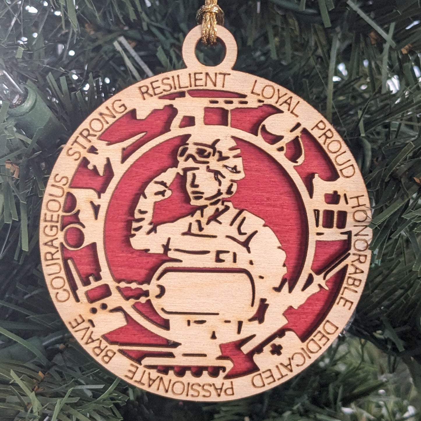 Personalized Female Marine Christmas Ornament - Handcrafted Wood Laser Cut Military Gift for Women Soldiers with Custom Dog Tags - Patriotic USMC Holiday Decor