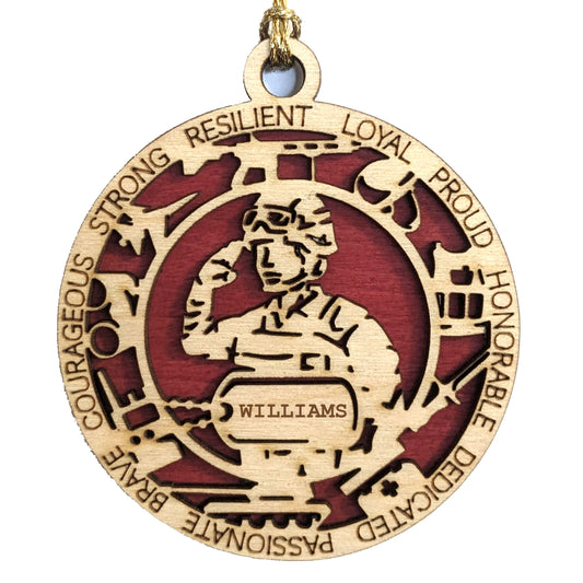 Personalized Female Marine Christmas Ornament - Handcrafted Wood Laser Cut Military Gift for Women Soldiers with Custom Dog Tags - Patriotic USMC Holiday Decor