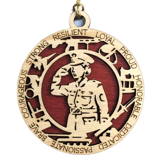 Female Marine Christmas Ornament - 3" Wooden Laser Cut with Military Icons - Women in Dress Uniform - Handmade in USA