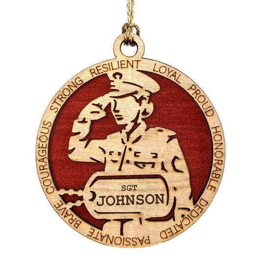 Female Marine Soldier Christmas Ornament | Personalized Military Dog Tags | 3" Wood Laser Cut | Handcrafted USA