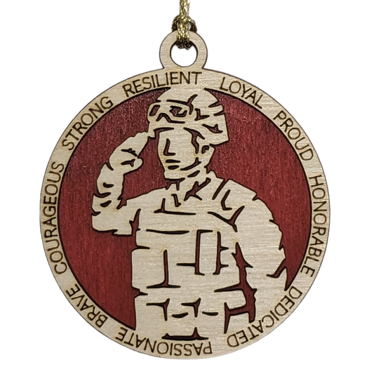 Handcrafted Male Marine Soldier Christmas Ornament - 3" Wood Laser Cut Military Tribute