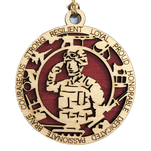 Male Marine Corps Christmas Ornament - 3" Wooden Laser Cut with Military Icons - Patriotic Soldier Gift - USA Made
