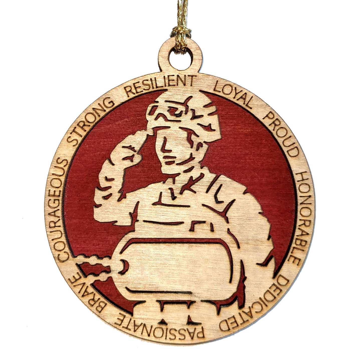 Male Marine Soldier Christmas Ornament - Personalized Wood Dog Tags, Military Gift for Brave Men