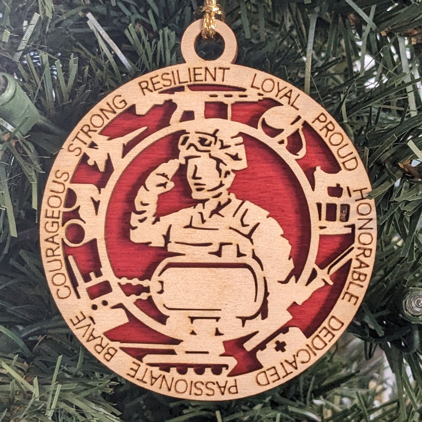 Personalized Male Marine Soldier Christmas Ornament | 3" Wood Laser Cut Military Gift for Men | Handmade USA