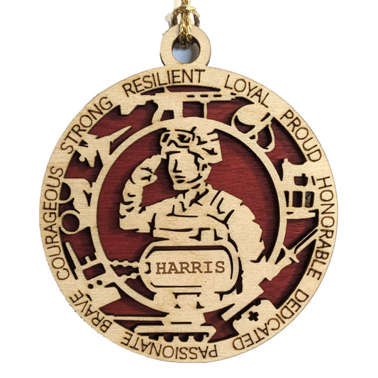 Personalized Male Marine Soldier Christmas Ornament | 3" Wood Laser Cut Military Gift for Men | Handmade USA