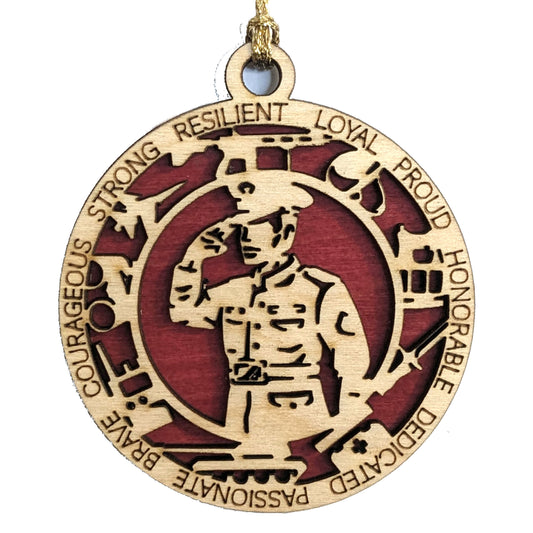 Male Marine Corps Christmas Ornament - 3" Wooden Laser Cut with Military Icons - Men in Uniform Gift - USA Made