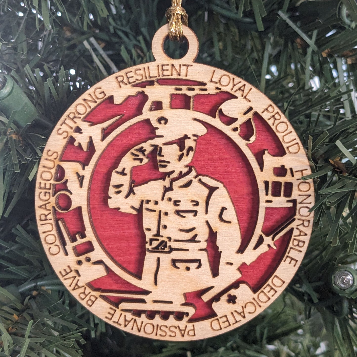 Male Marine Corps Christmas Ornament - 3" Wooden Laser Cut with Military Icons - Men in Uniform Gift - USA Made