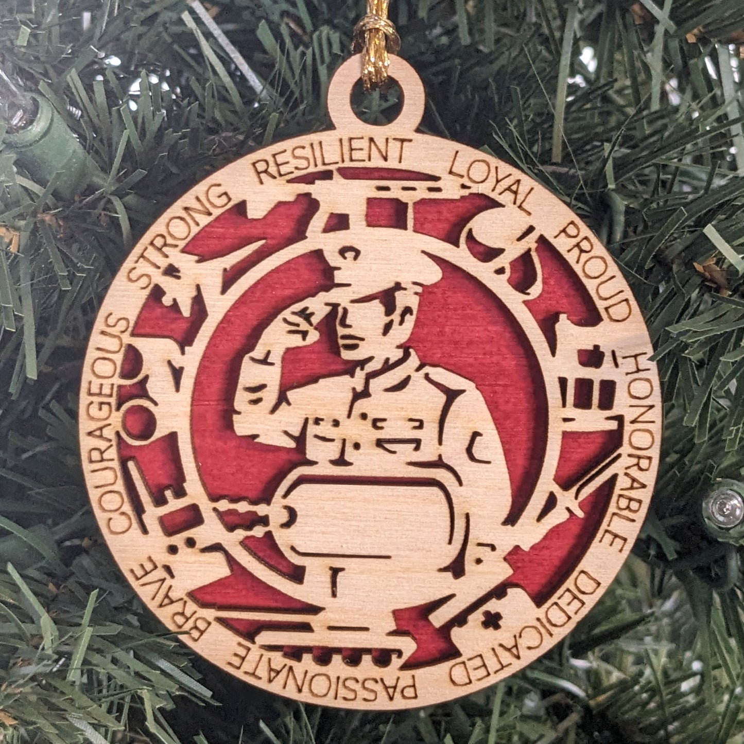 3" Wood US Marine Corps Ornament - Customizable Male Soldier Keepsake with Dog Tags - Handcrafted Military Christmas Decoration