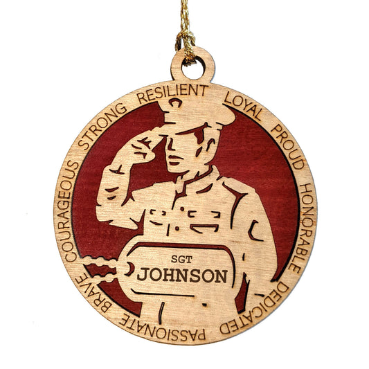 Male Marine Soldier Christmas Ornament - Personalized Wood Dog Tags, Handcrafted USMC Dress Uniform Keepsake, Patriotic Military Gift