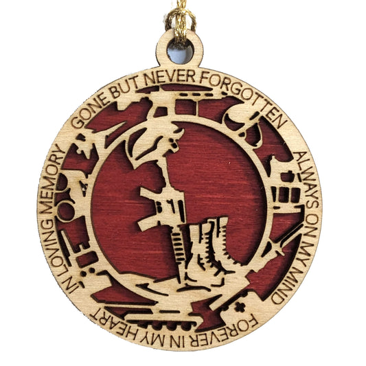 Marine Battlefield Cross 3" Wood Christmas Ornament | 2-Layer Laser Cut Military Memorial | Handcrafted USA Small Business | Patriotic Holiday Decor