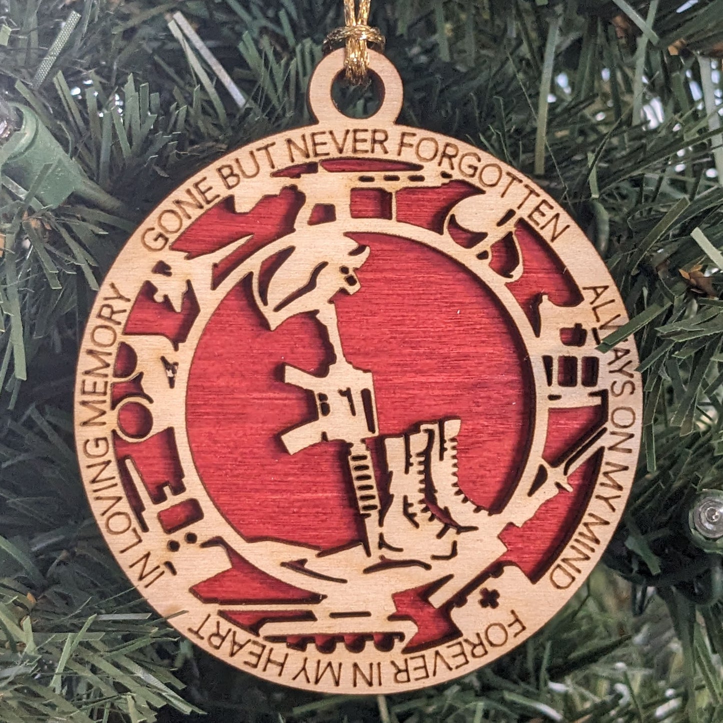 Marine Battlefield Cross 3" Wood Christmas Ornament | 2-Layer Laser Cut Military Memorial | Handcrafted USA Small Business | Patriotic Holiday Decor