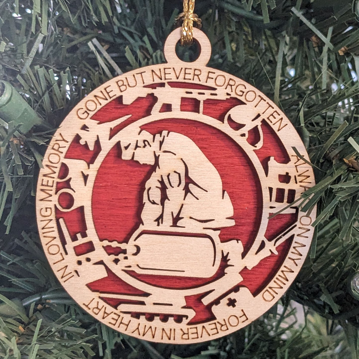 Handcrafted USMC Christmas Ornament - 3" Wood Marine Memorial Keepsake with Customizable Dog Tags - Patriotic Military Gift