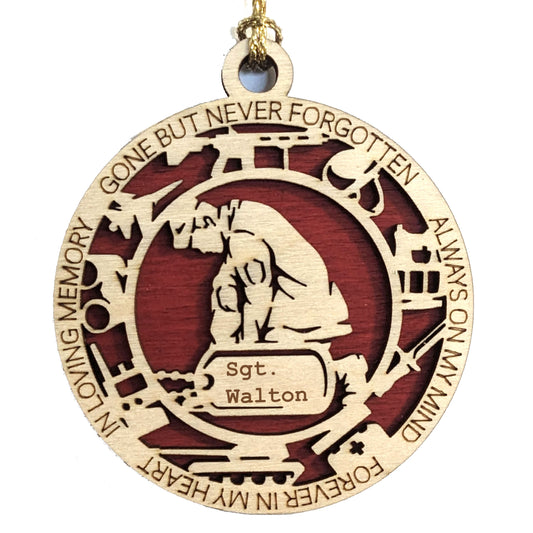 Handcrafted USMC Christmas Ornament - 3" Wood Marine Memorial Keepsake with Customizable Dog Tags - Patriotic Military Gift