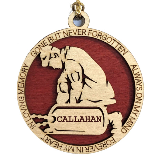 Personalized Marine Soldier Memorial Christmas Ornament | 3" Wood Laser Cut | Military Dog Tags | Handmade in USA