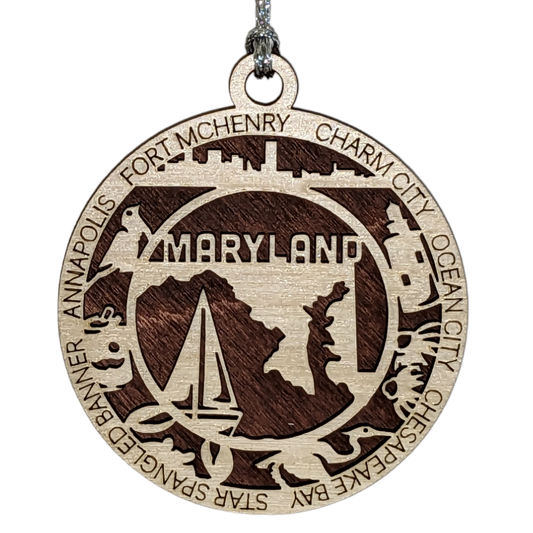 Maryland State Pride 3D Wood Laser Cut Ornament: Featuring Iconic Maryland Symbols and Custom Background Colors