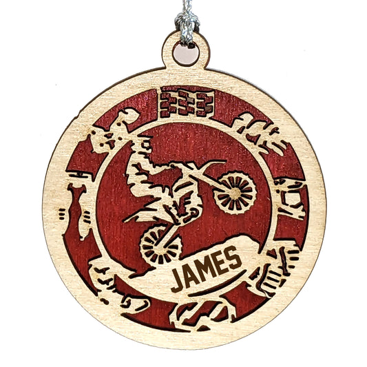 Motocross laser cut personalized wood ornament