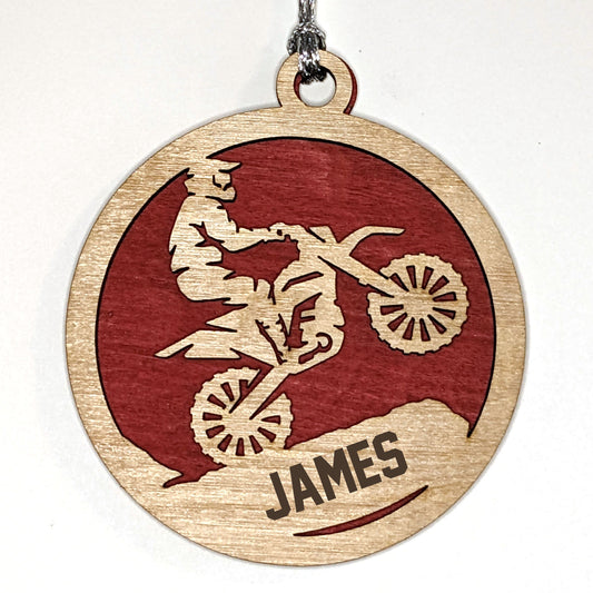 Motocross laser cut personalized wood ornament