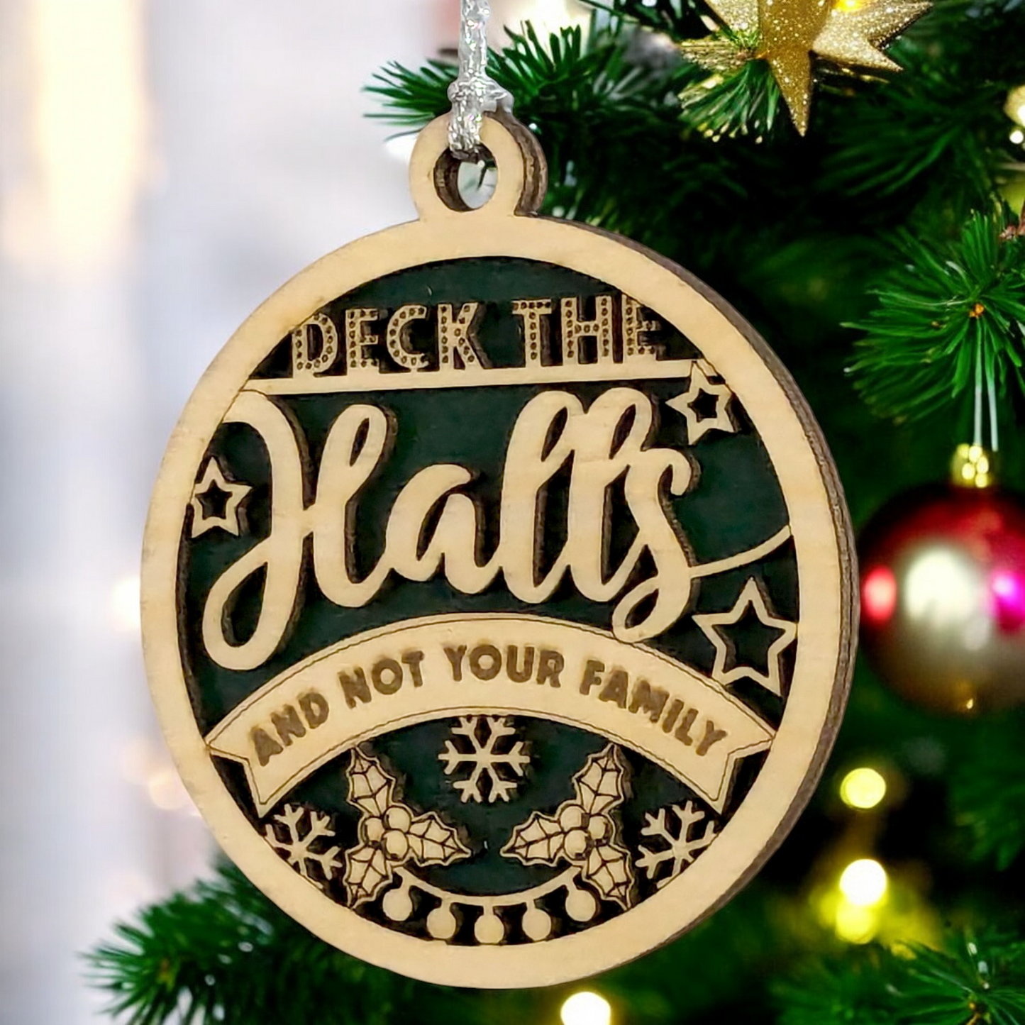 Adult Humor Christmas Ornament - 3" Wood "Deck the Halls" Funny Holiday Decor - Handcrafted in USA
