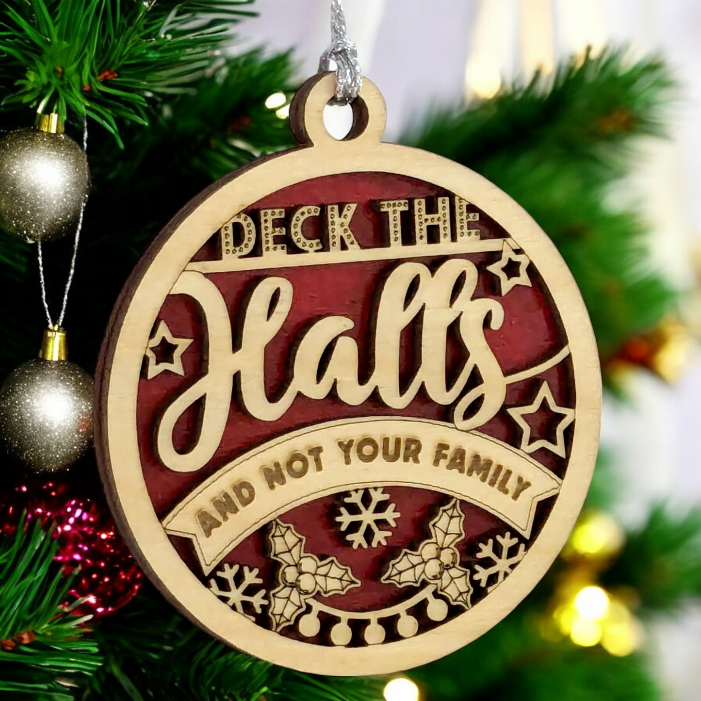 Adult Humor Christmas Ornament - 3" Wood "Deck the Halls" Funny Holiday Decor - Handcrafted in USA