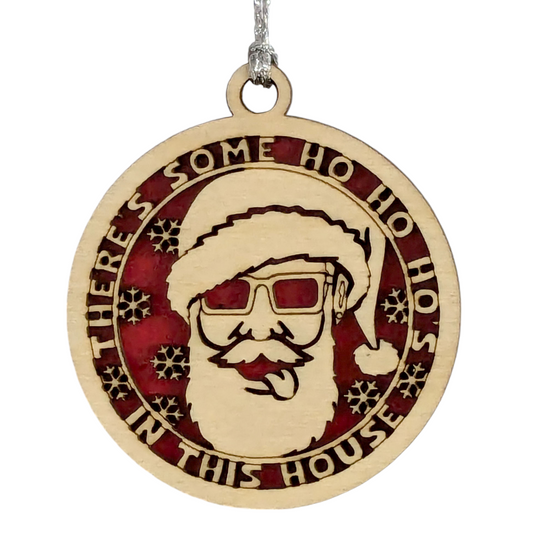 Naughty Santa "Ho Ho Ho's" 3" Wood Christmas Ornament - Funny Adult Humor Holiday Decor