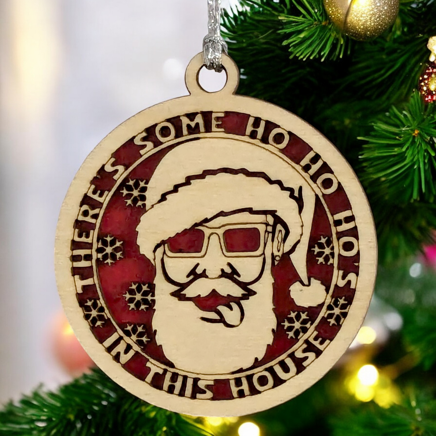 Naughty Santa "Ho Ho Ho's" 3" Wood Christmas Ornament - Funny Adult Humor Holiday Decor