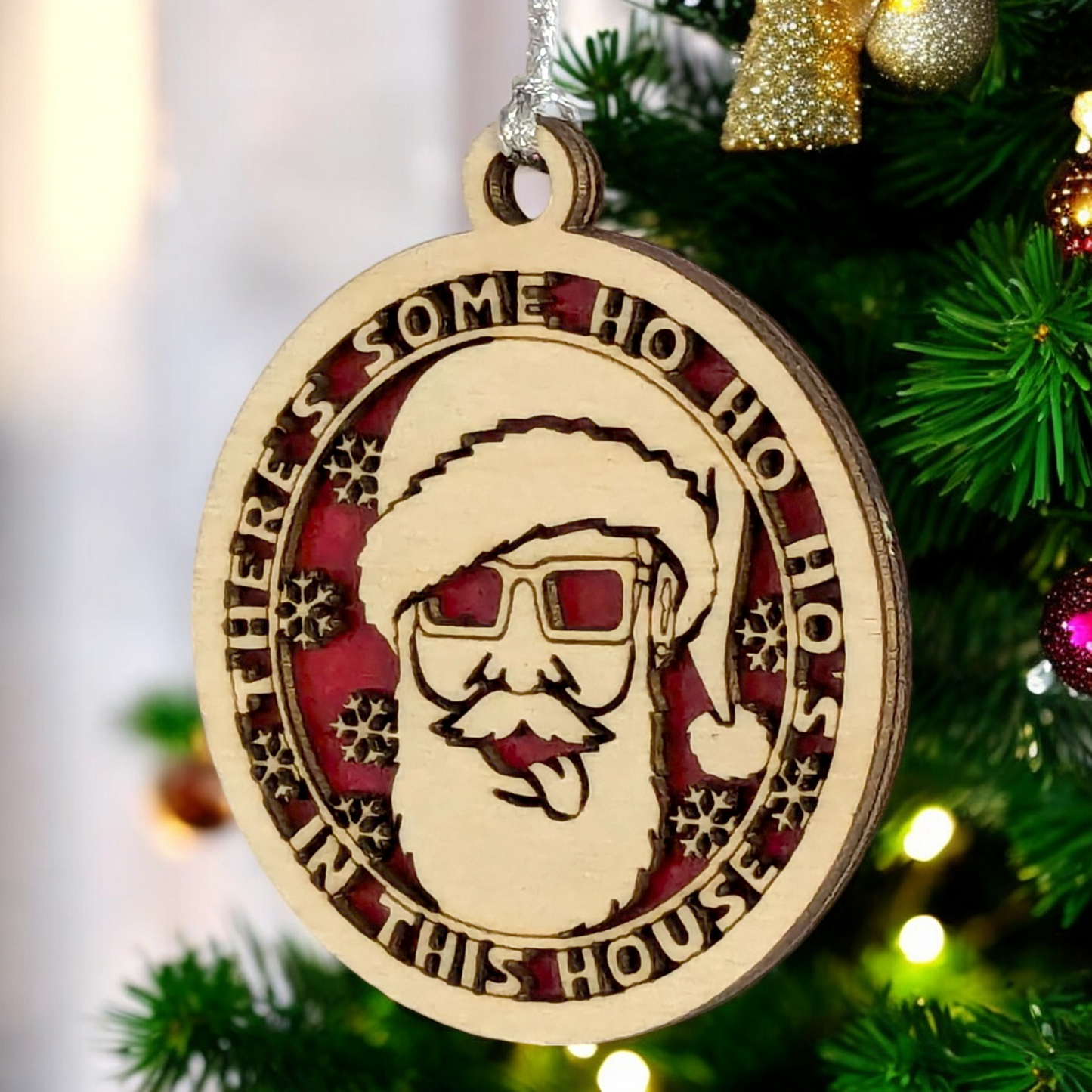 Naughty Santa "Ho Ho Ho's" 3" Wood Christmas Ornament - Funny Adult Humor Holiday Decor