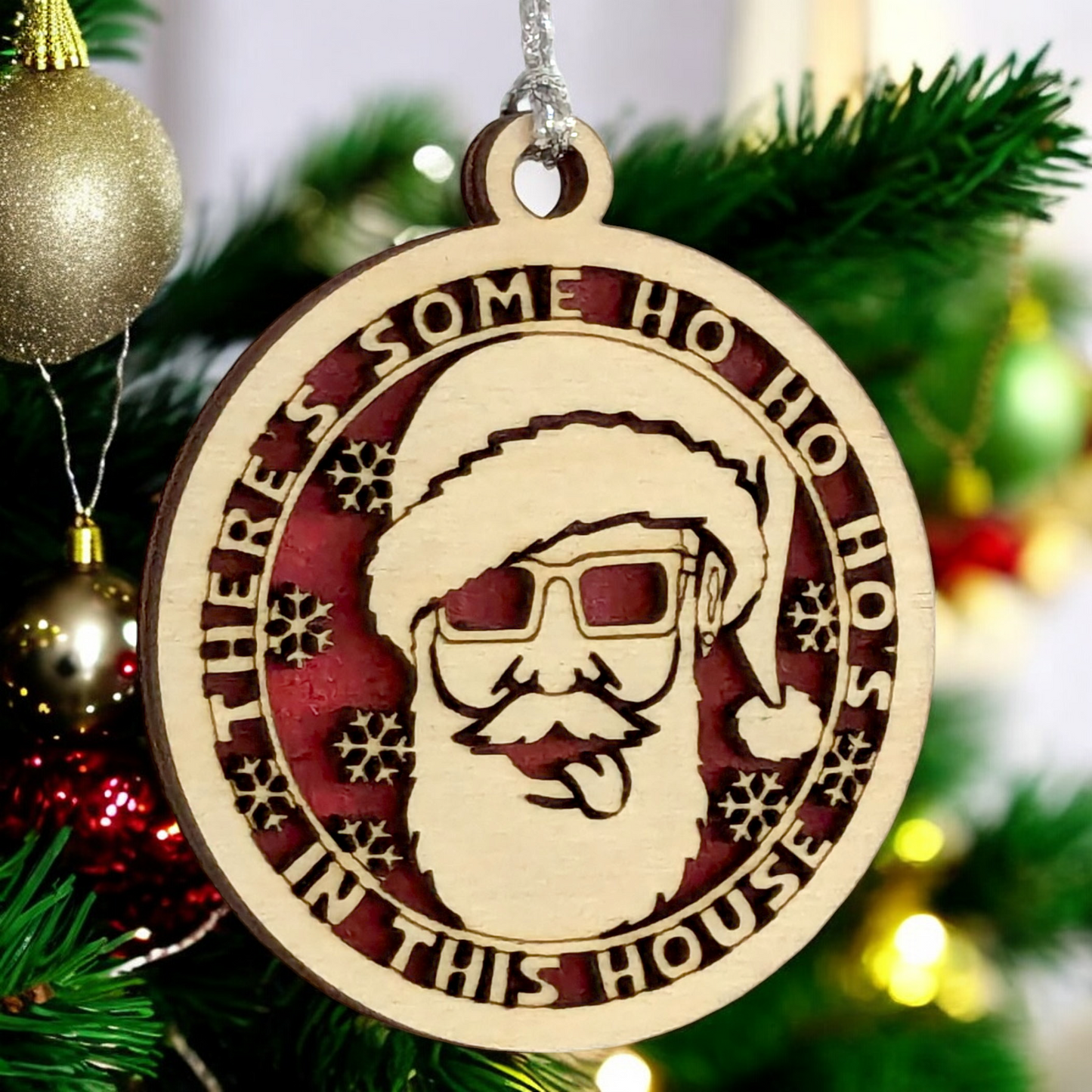 Naughty Santa "Ho Ho Ho's" 3" Wood Christmas Ornament - Funny Adult Humor Holiday Decor